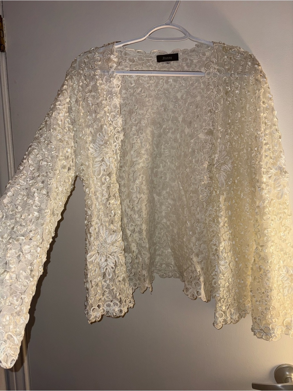 Ivory Floral Lace Open-Front Cardigan